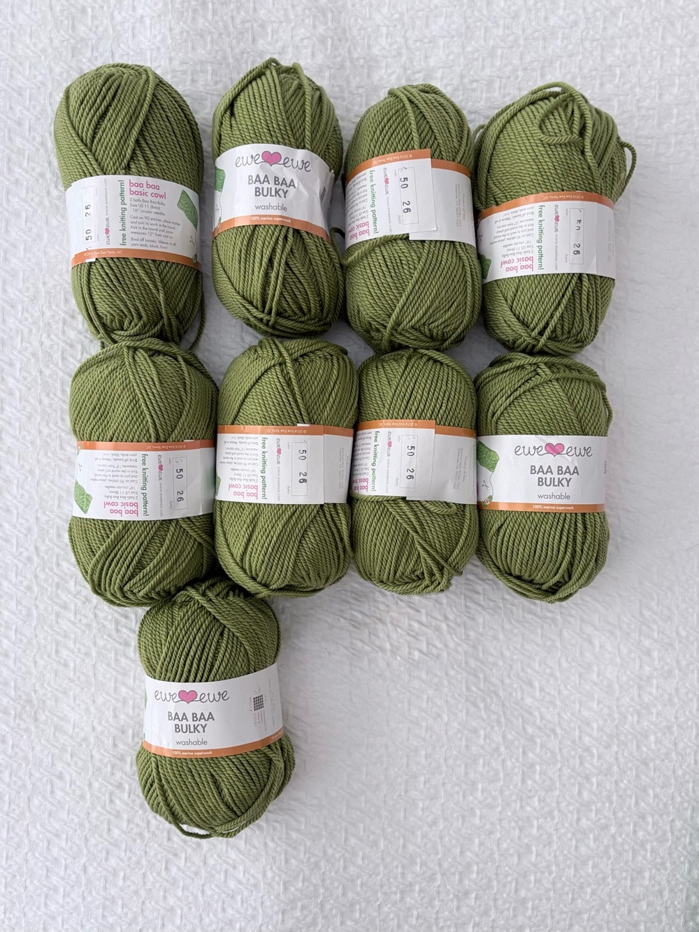 Ewe Ewe Baa Baa Bulky Merino Yarn Olive Green – 9 Skeins Same Dye Lot